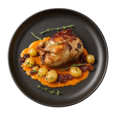 بلدرچین شکم پر مرغ بریان و تنوری آندیب گوشت فرآوری شده